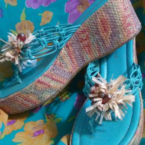 BCBGirls Turquoise Wedge Thongs - Picture 3 of 8